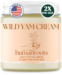 humanroots Wild Yam Cream jar closeup shows a smooth, balance-friendly texture for daily use