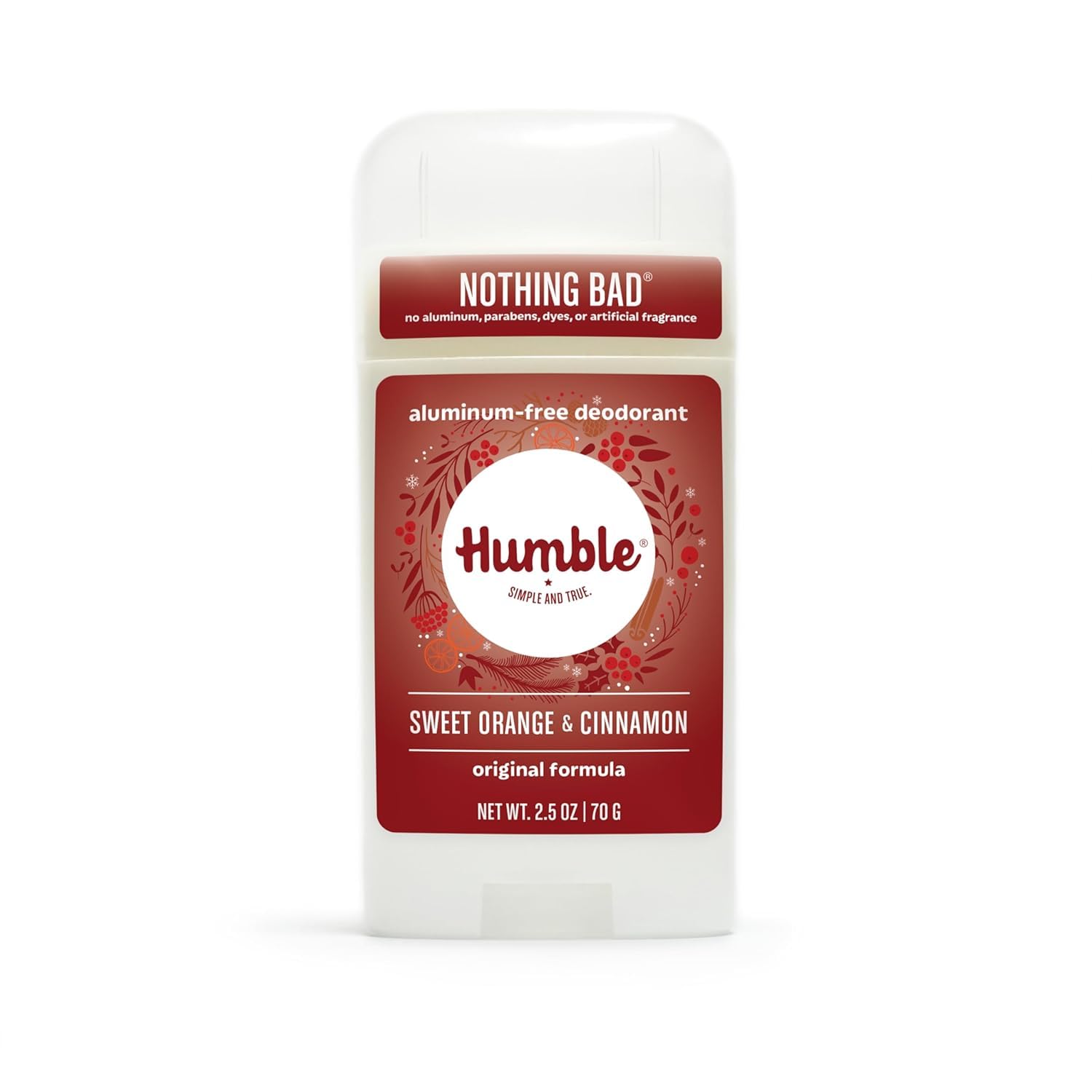 Humble Brands aluminum-free deodorant stick ready for application; all-day odor control.