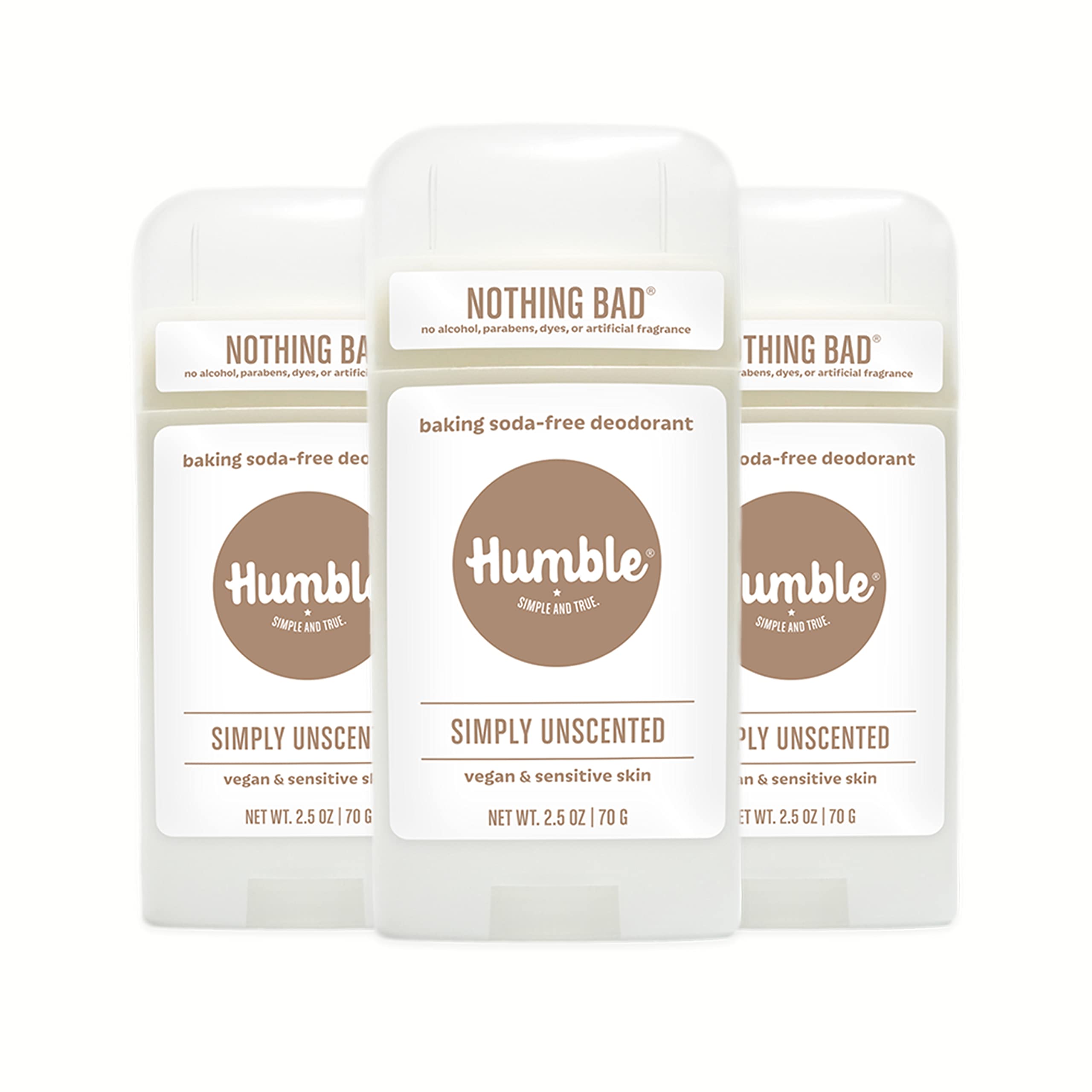 Humble Brands aluminum-free deodorant pack3 tubes top view for daily use