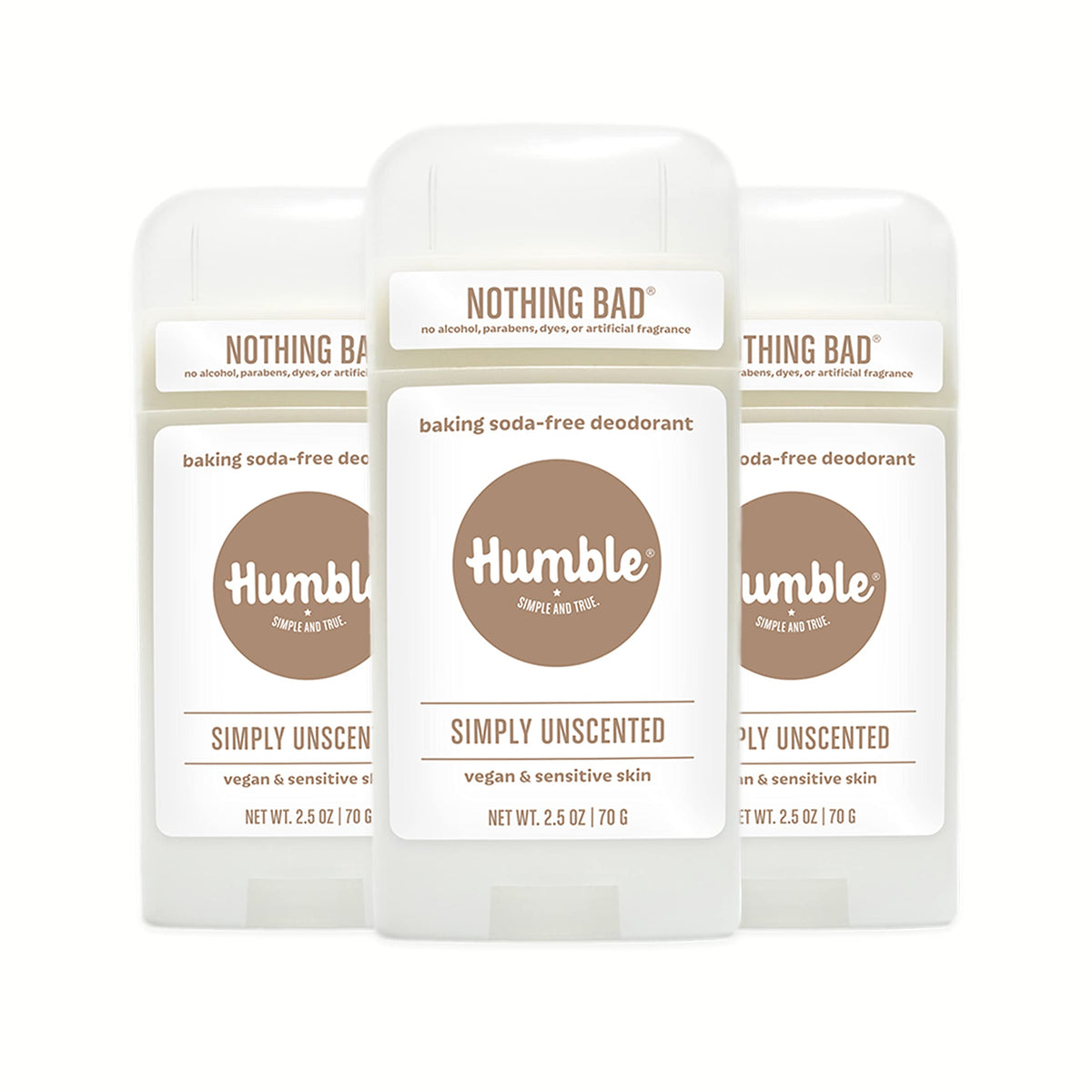 Humble Brands aluminum-free deodorant pack3 tubes top view for daily use