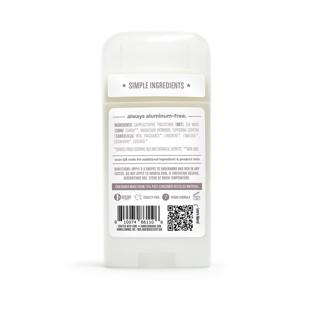 HUMBLE BRANDS aluminum-free claim badge complements clean-label presentation.
