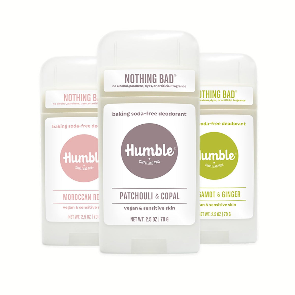 HUMBLE BRANDS deodorant pack three flatlay for all-day freshness.