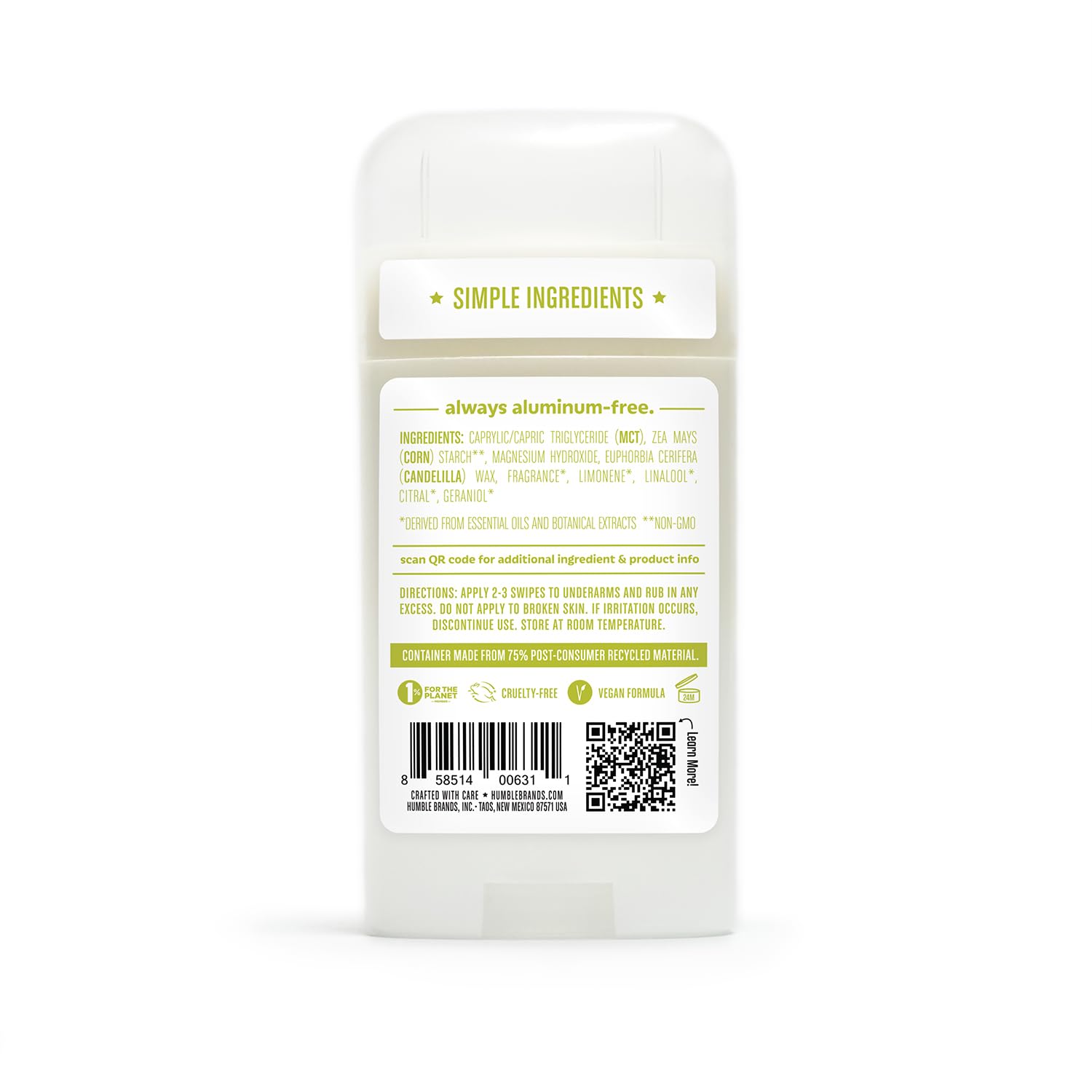 HUMBLE BRANDS natural ingredients like MCT oil and corn starch.