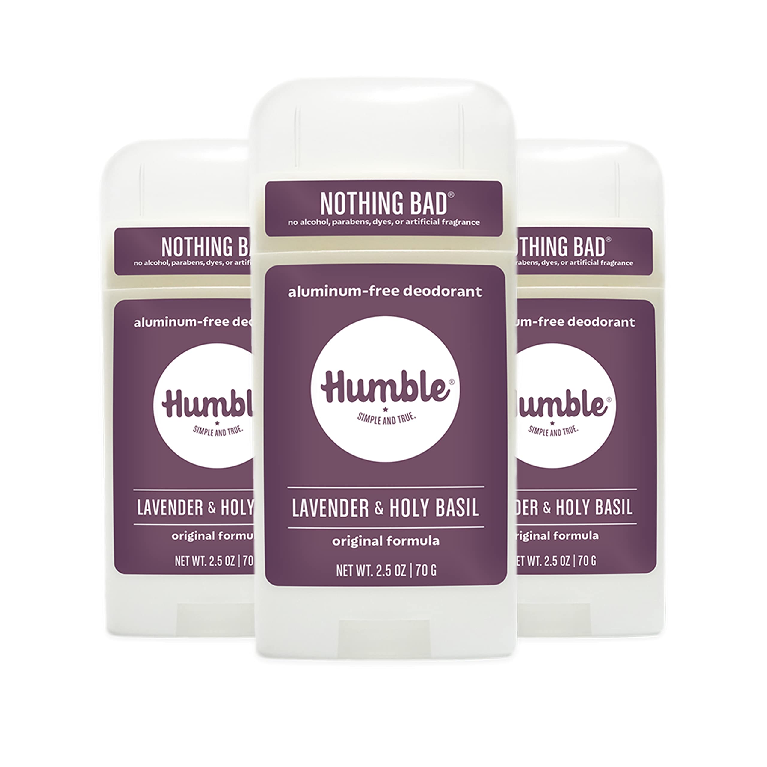 Humble Brands Original Formula deodorant bottle illustrating aluminum-free odor control.