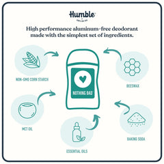Humble Brands Original Formula Deodorant ingredients label highlights non-GMO corn starch.