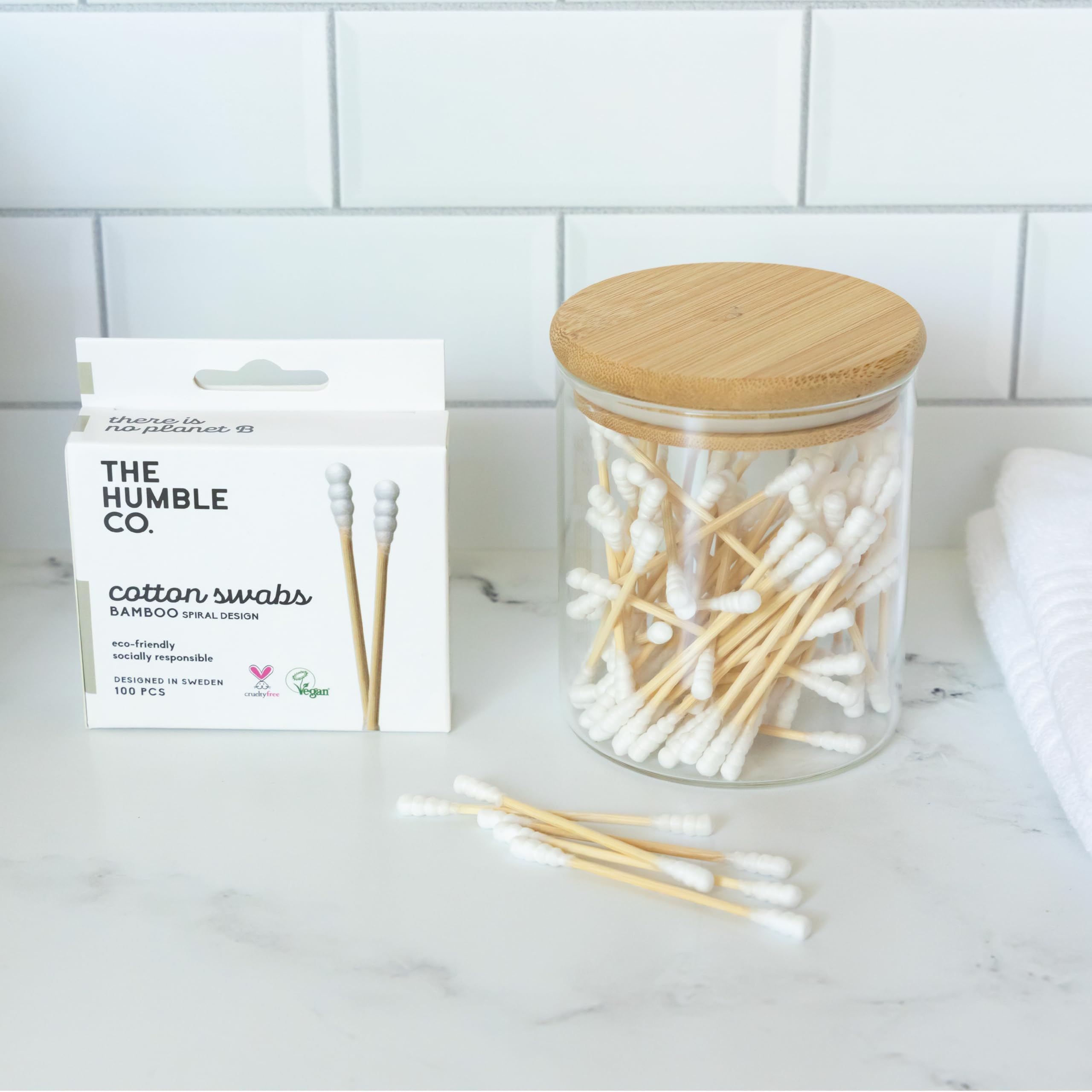 Six packs of 100 swabs from The Humble Co ease restocking and travel.