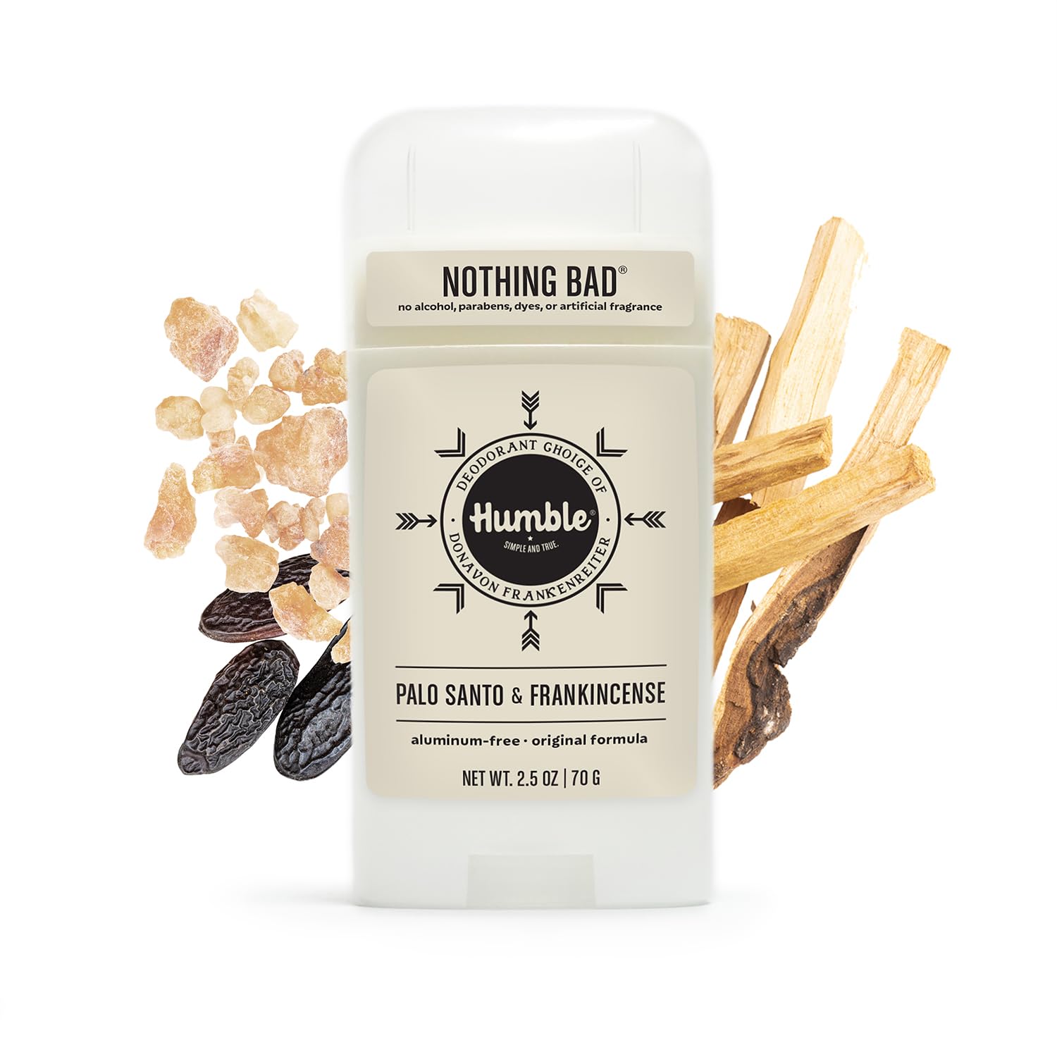 Humble deodorant ingredients including baking soda and non-GMO corn starch