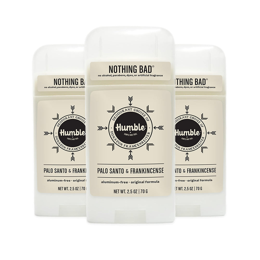 Humble Original aluminum-free deodorant stick showing simple odor control in use
