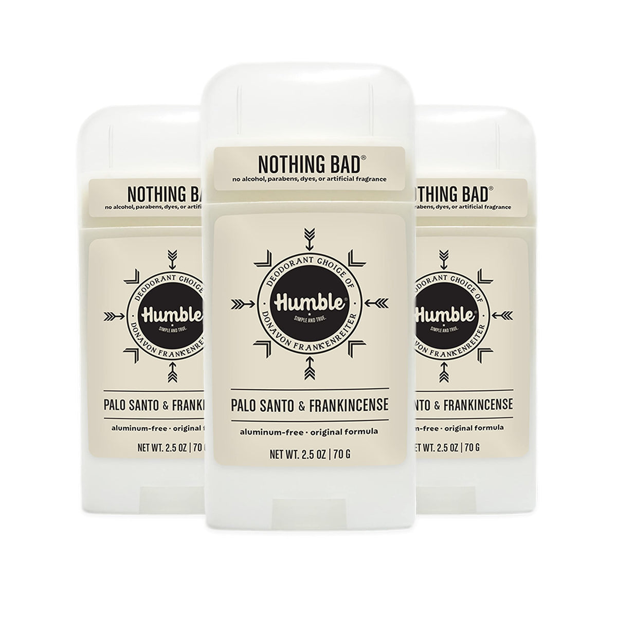 Humble Original aluminum-free deodorant stick showing simple odor control in use