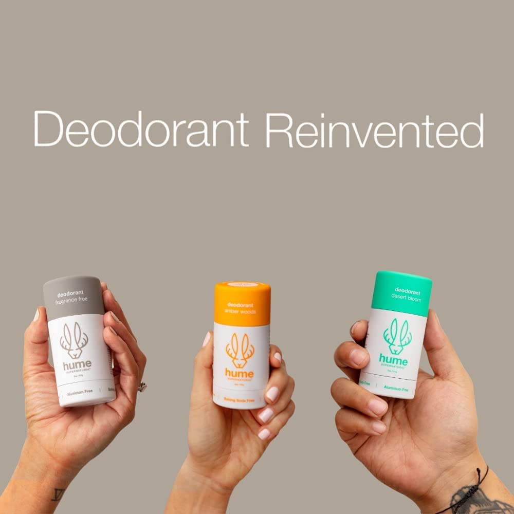 Hume Supernatural aluminum-free claim reinforces a clean, non-irritating option.