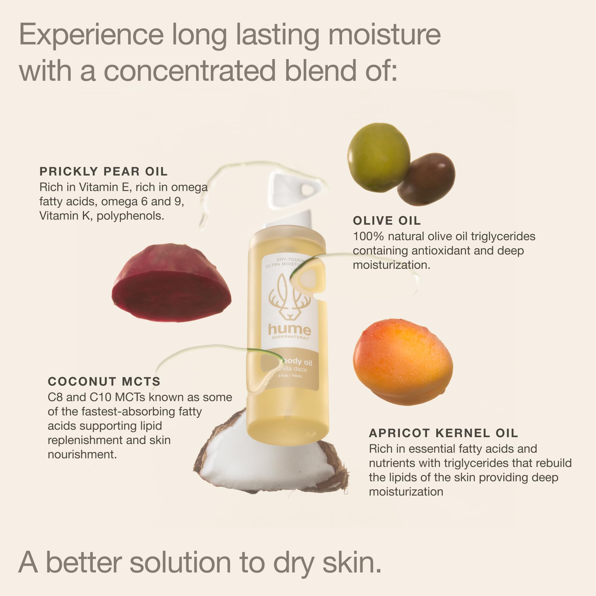 HUME SUPERNATURAL apricot kernel oil ingredient rich in vitamins for skin