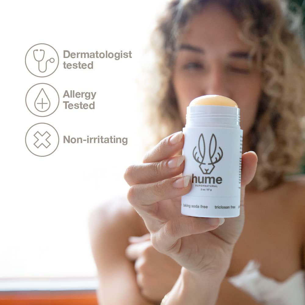 Hume Supernatural botanical care imagery emphasizes clean plant-based ingredients.