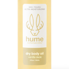 HUME SUPERNATURAL dry body oil spray bottle closeup, lightweight mist delivers fast hydration