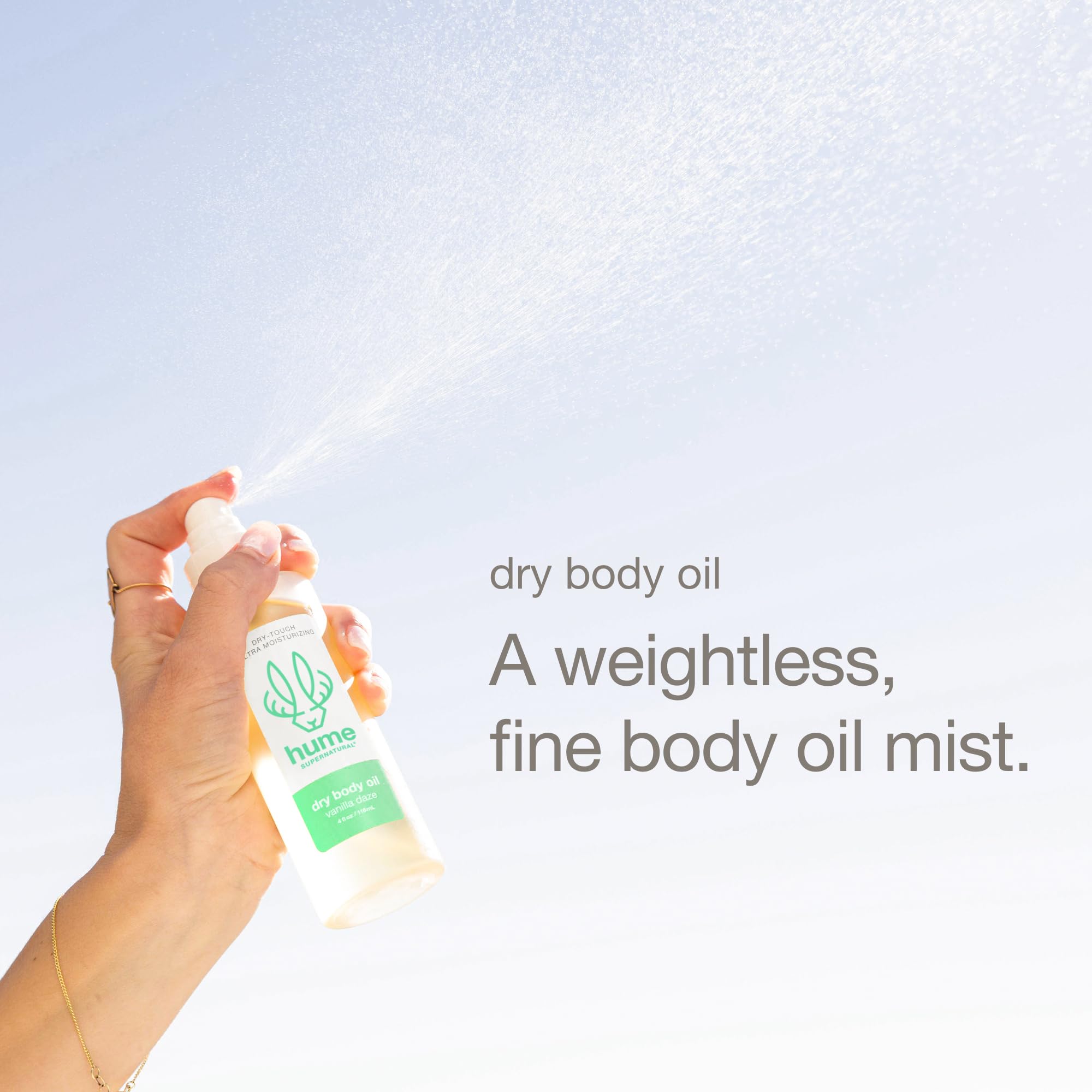 Hume Supernatural dry body oil spray prickly-pear-oil nourishes naturally.