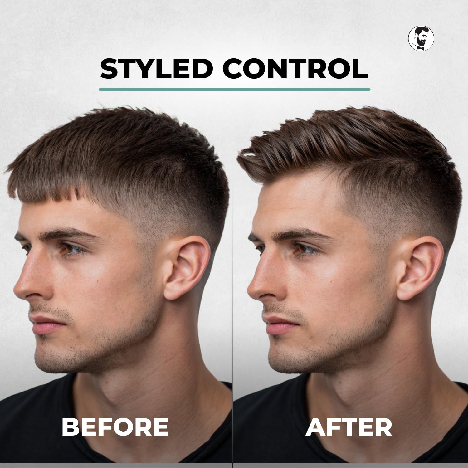 Humidity-resistant hair gel application detail shows long-lasting style without stiffness.