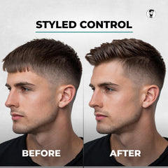 Humidity-resistant hair gel application detail shows long-lasting style without stiffness.