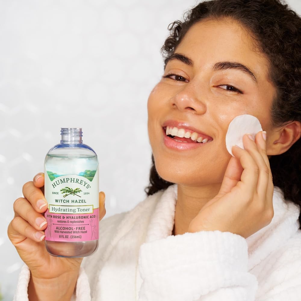 Humphreys hydrating toner being poured onto a cotton pad.