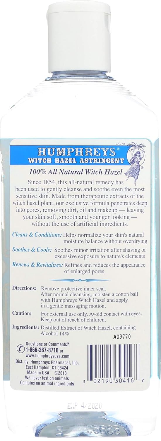 Humphreys Witch Hazel pour bottle, ready for gentle cleansing and pore care.