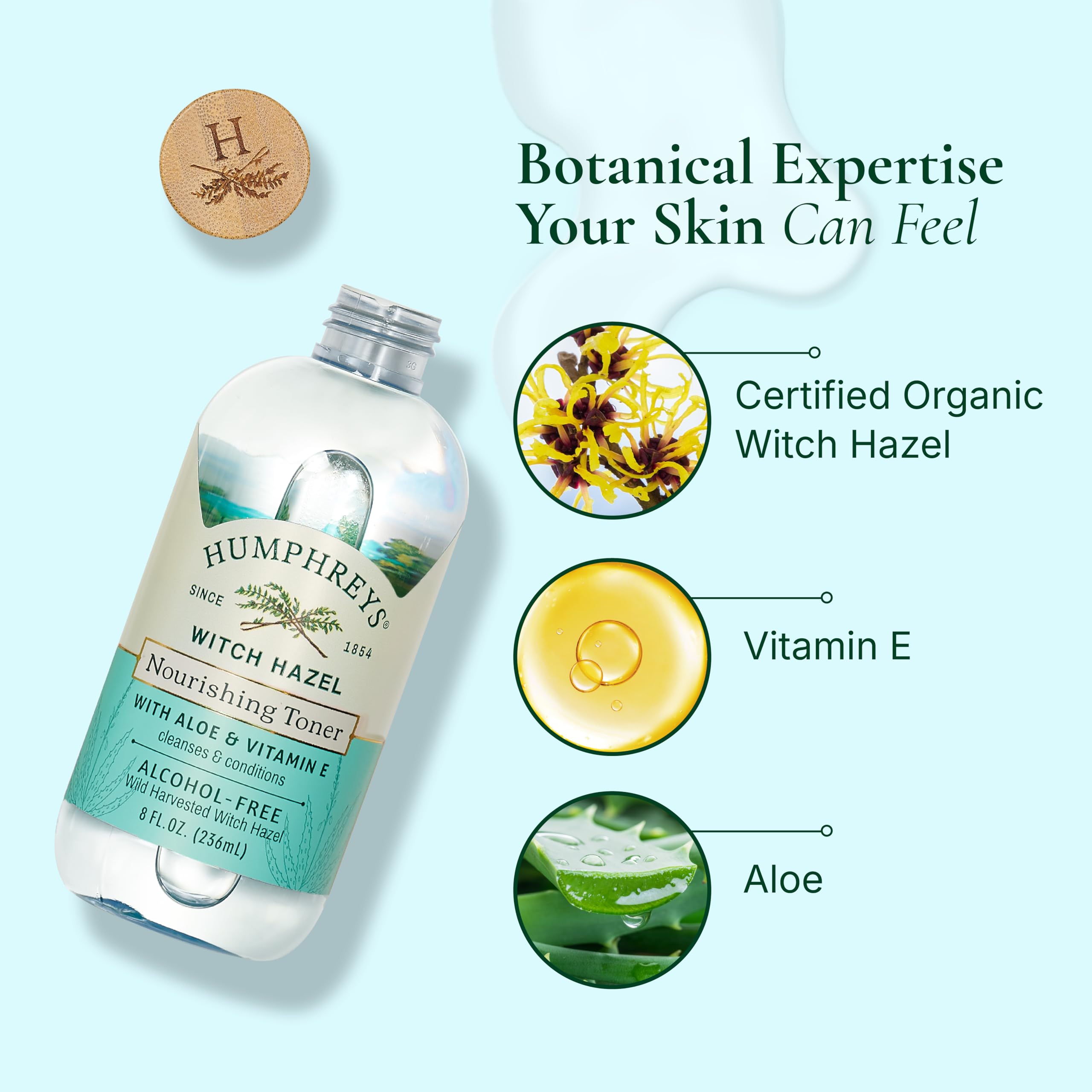 Humphreys applicator with cotton pad applying toner for gentle cleansing.