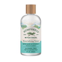 Humphreys Witch Hazel Nourishing Toner bottle close-up promoting refreshing skin balance.