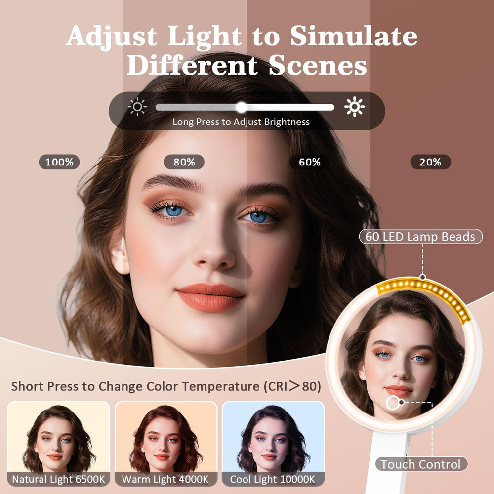 HUNCAB travel makeup mirror revealing the 15X magnification feature.