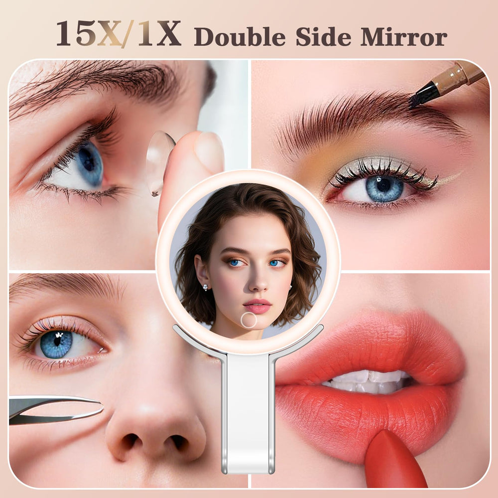 HUNCAB travel makeup mirror placed on a desk, showcasing its sleek design.