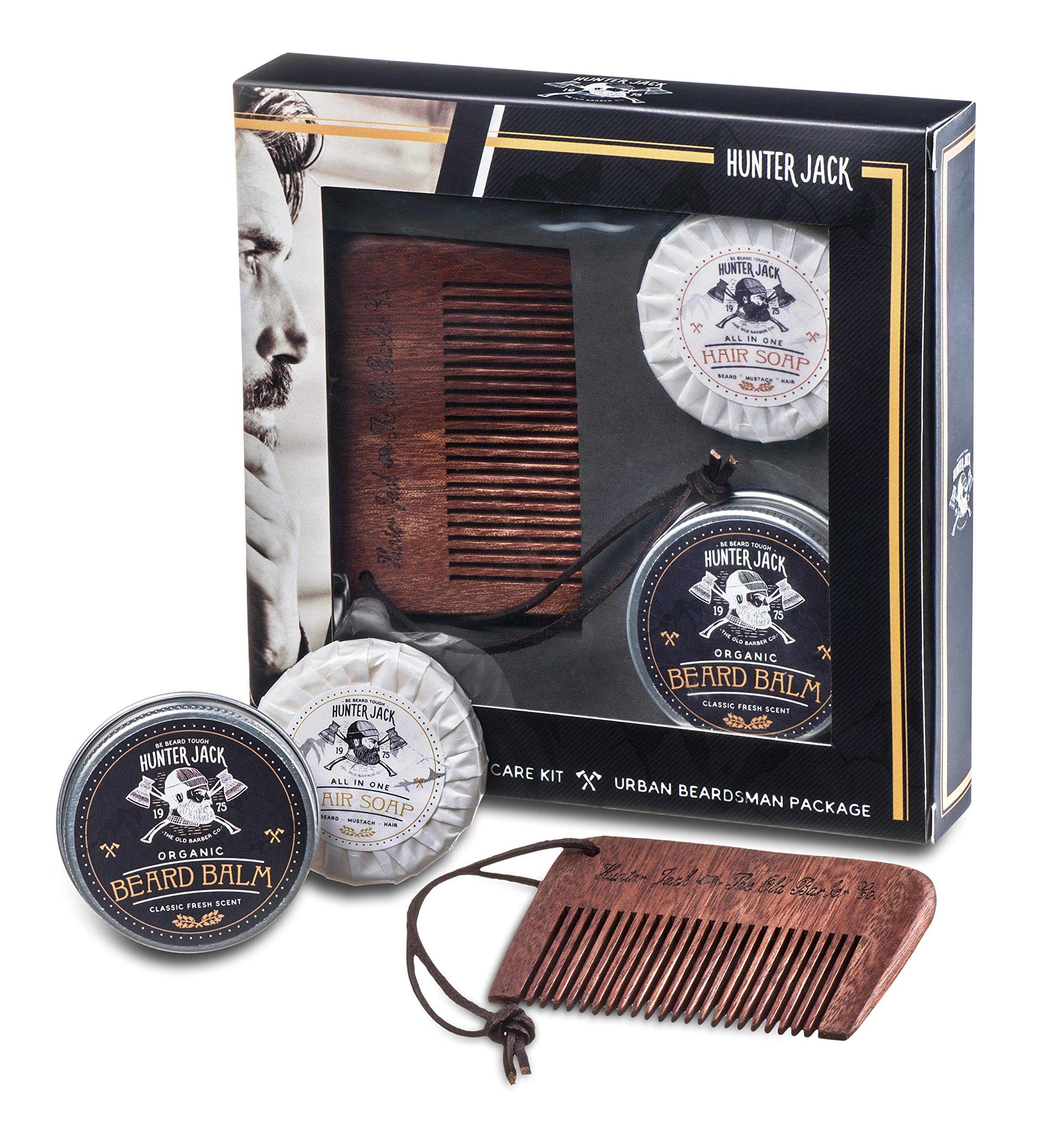 Hunter Jack beard kit with sandalwood comb for on-the-go grooming