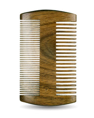 Hunter Jack sandalwood beard comb close-up shows natural grain and smooth surface.