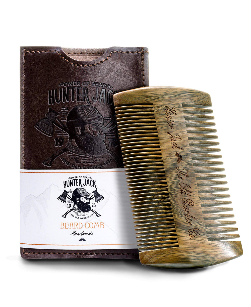 Hunter Jack sandalwood beard comb with fine teeth for detangling and precise grooming.