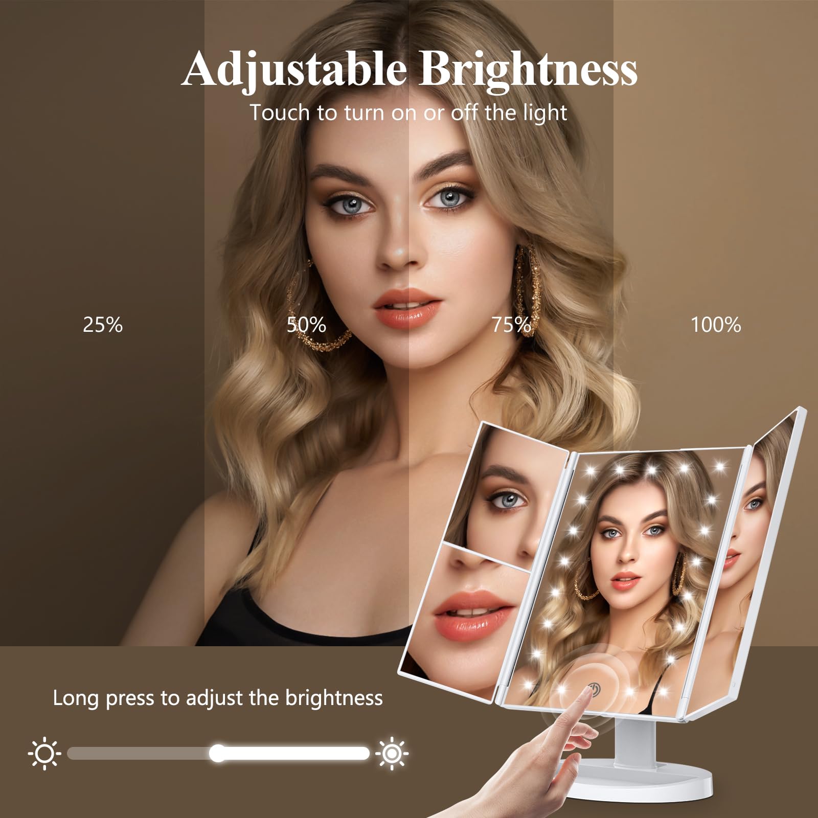 HUONUL makeup mirror 10X magnification for ultra-close inspection of skin and makeup edges.
