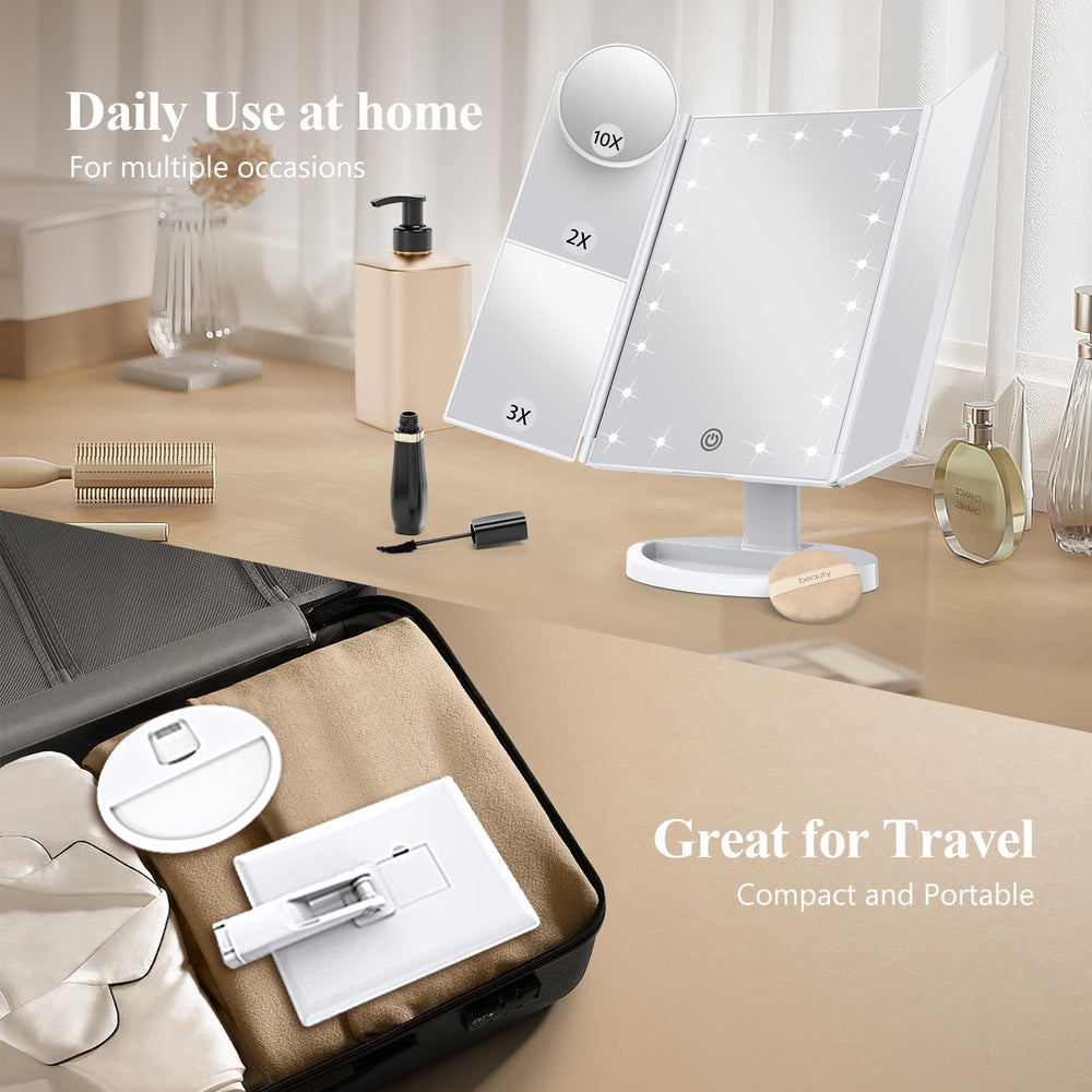 HUONUL makeup mirror dual power supports USB or batteries for flexible, portable use.
