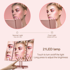 HUONUL makeup mirror three-panel design widens viewing angle for comprehensive makeup.