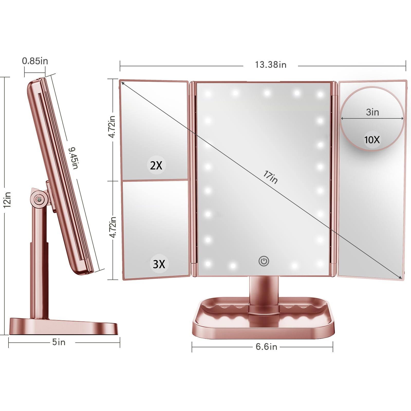 HUONUL makeup mirror touch-control makes brightness adjustments effortless.