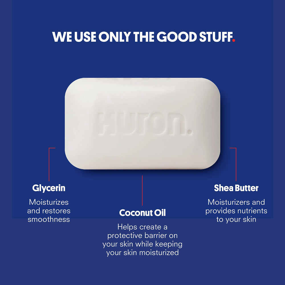 Huron Bar Soap ergonomic shape fits curves for easy cleansing.