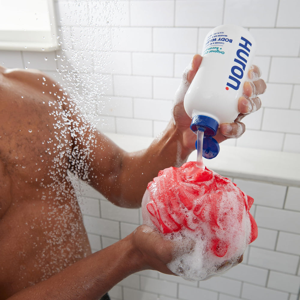 Huron body wash bottle pour captures easy lather and cleansing action