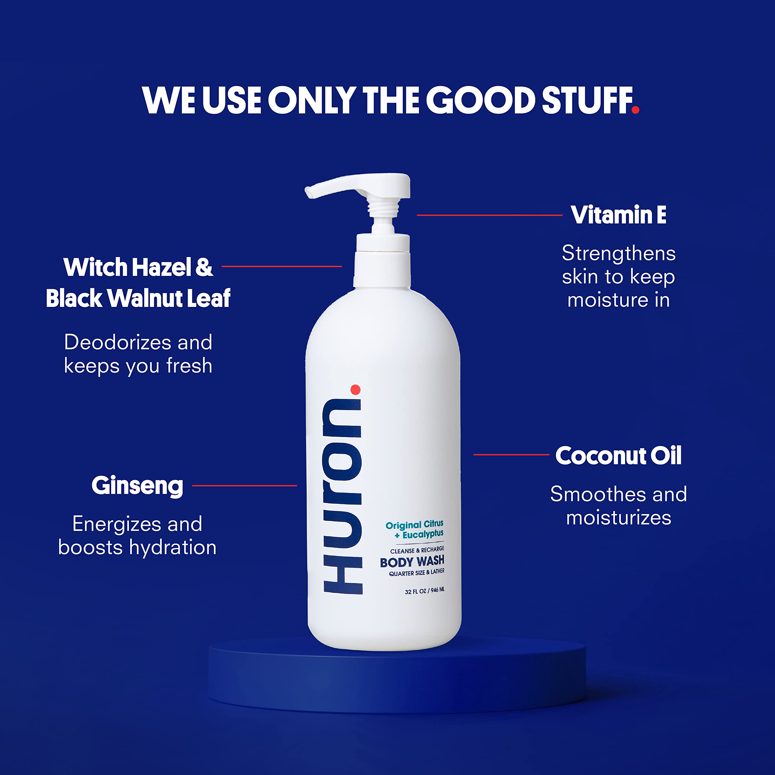 Coconut oil in Huron body wash nourishes and softens skin