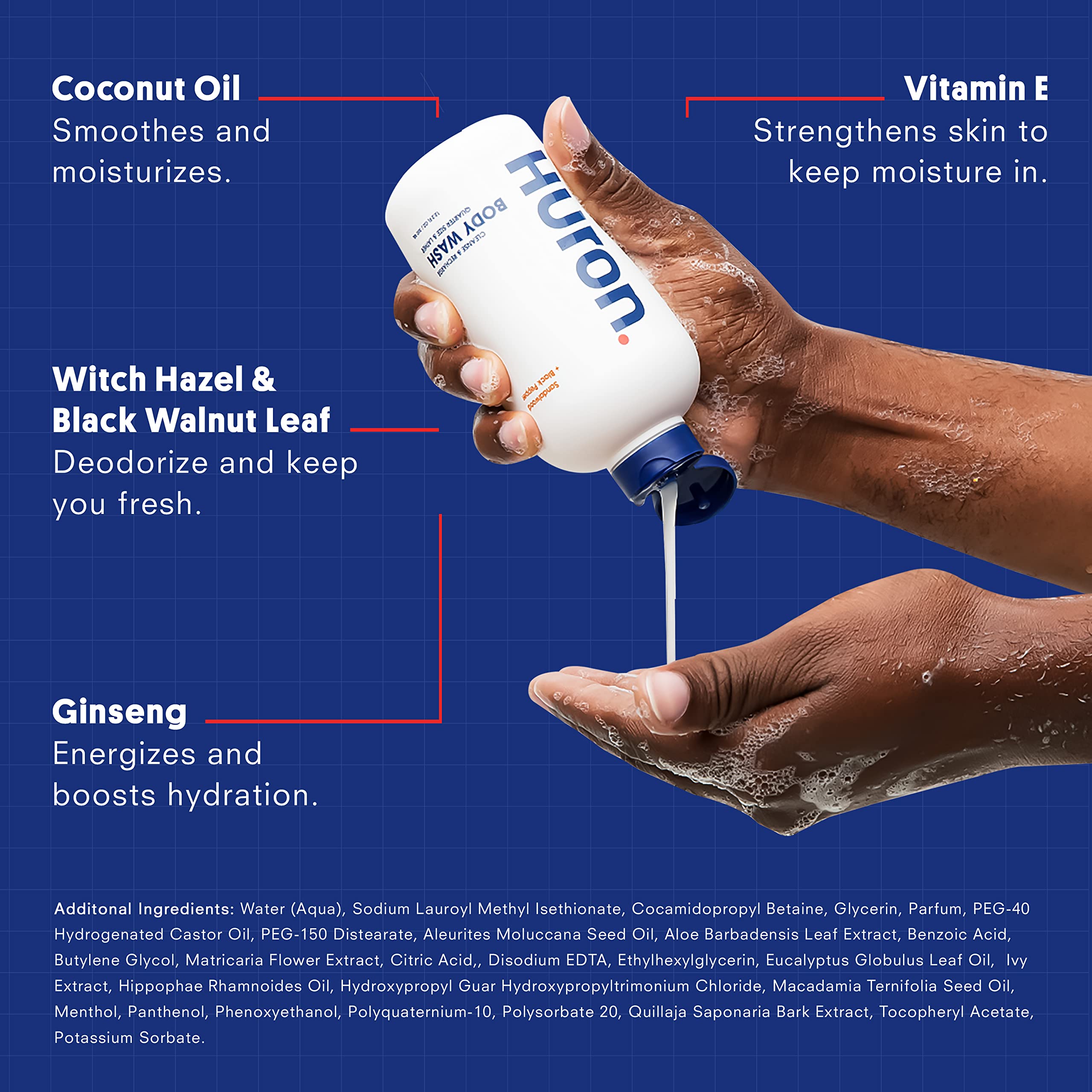 Huron Body Wash enriched with Vitamin E for skin conditioning and balance