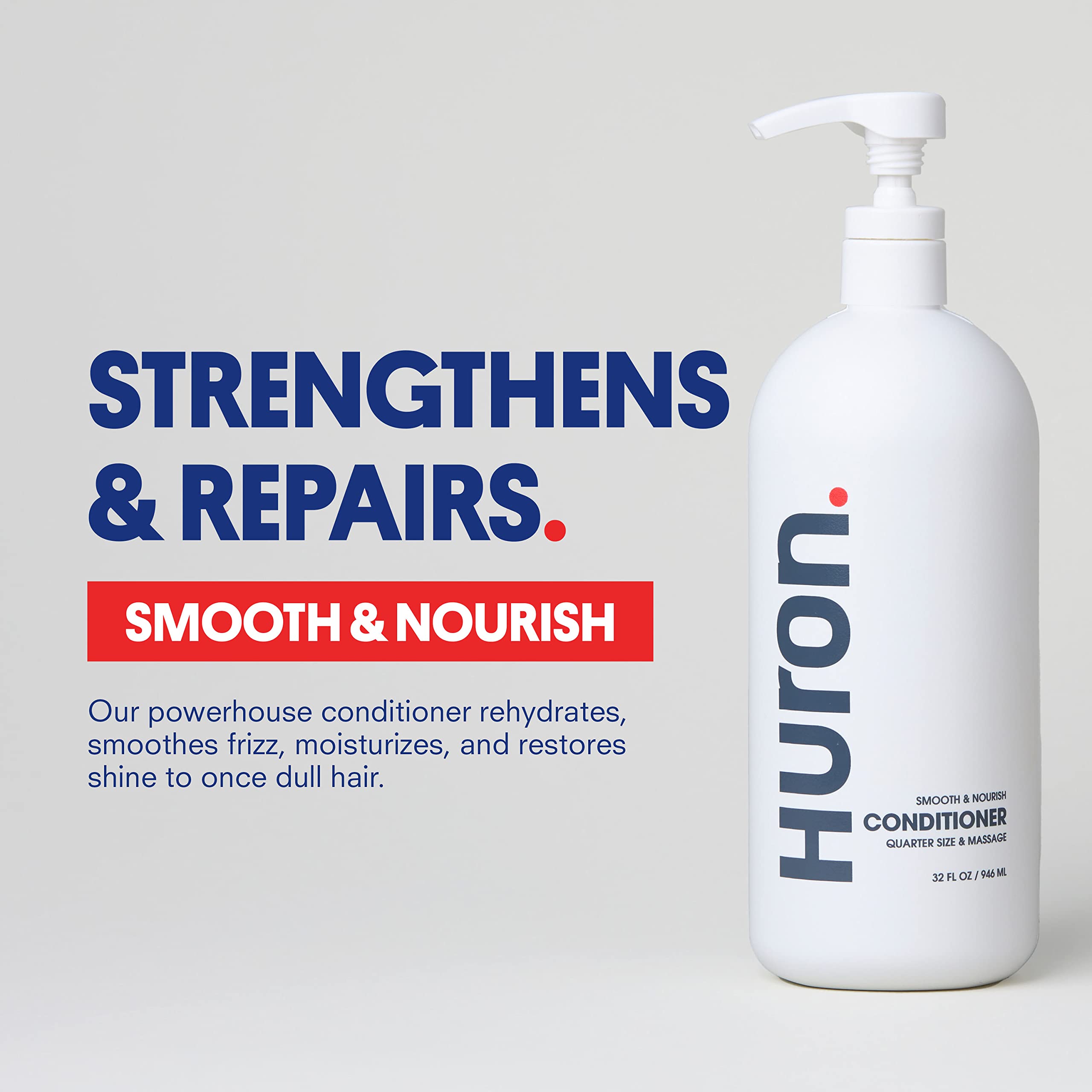 Huron Men's Conditioner pour shows smooth, ready-to-style hair after conditioning.