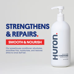 Huron Men's Conditioner pour shows smooth, ready-to-style hair after conditioning.