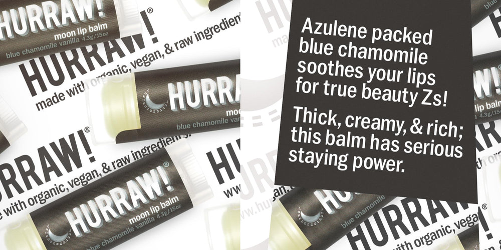 Hurraw Moon Night vanilla aroma emphasizes calming night-time lip balm experience.