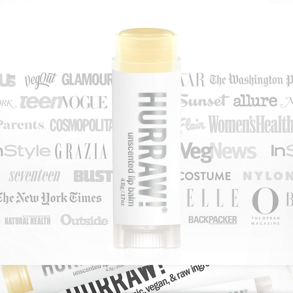 Organic vegan ingredients label on Hurraw! lip balm