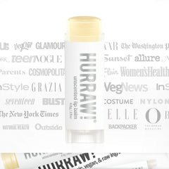 Organic vegan ingredients label on Hurraw! lip balm