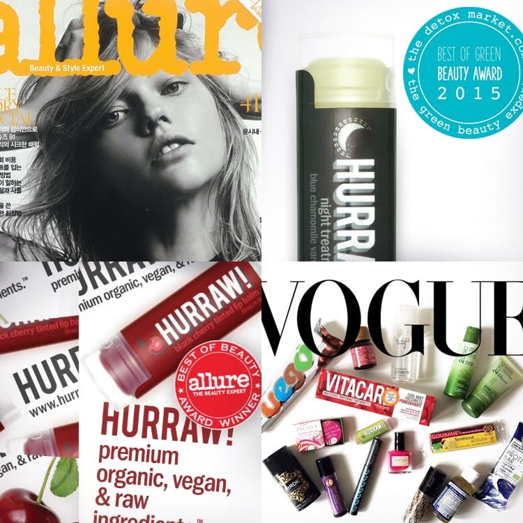 Hurraw Organic vegan raw ingredients underline eco-friendly, plant-based lip care.