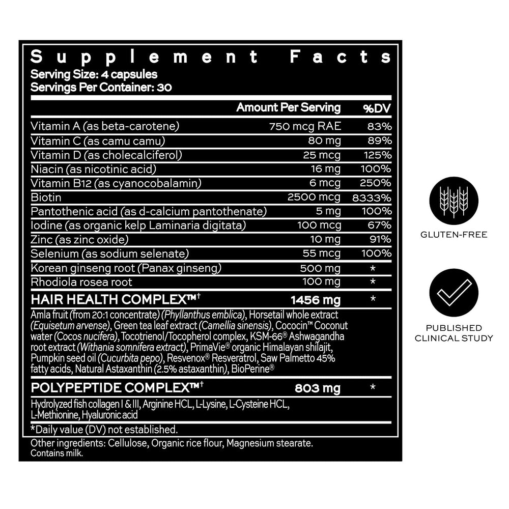 Hush & Hush DeeplyRooted capsules on white background emphasize easy daily intake.