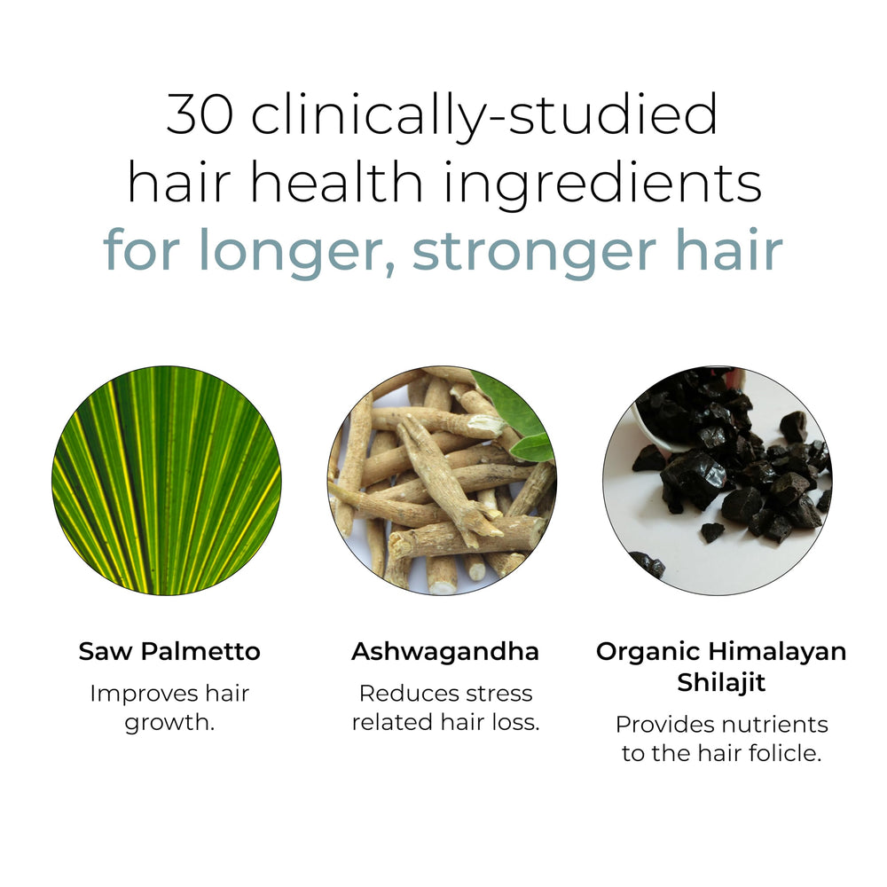 Hush & Hush DeeplyRooted ingredients list highlighting collagen and biotin to support hair health.