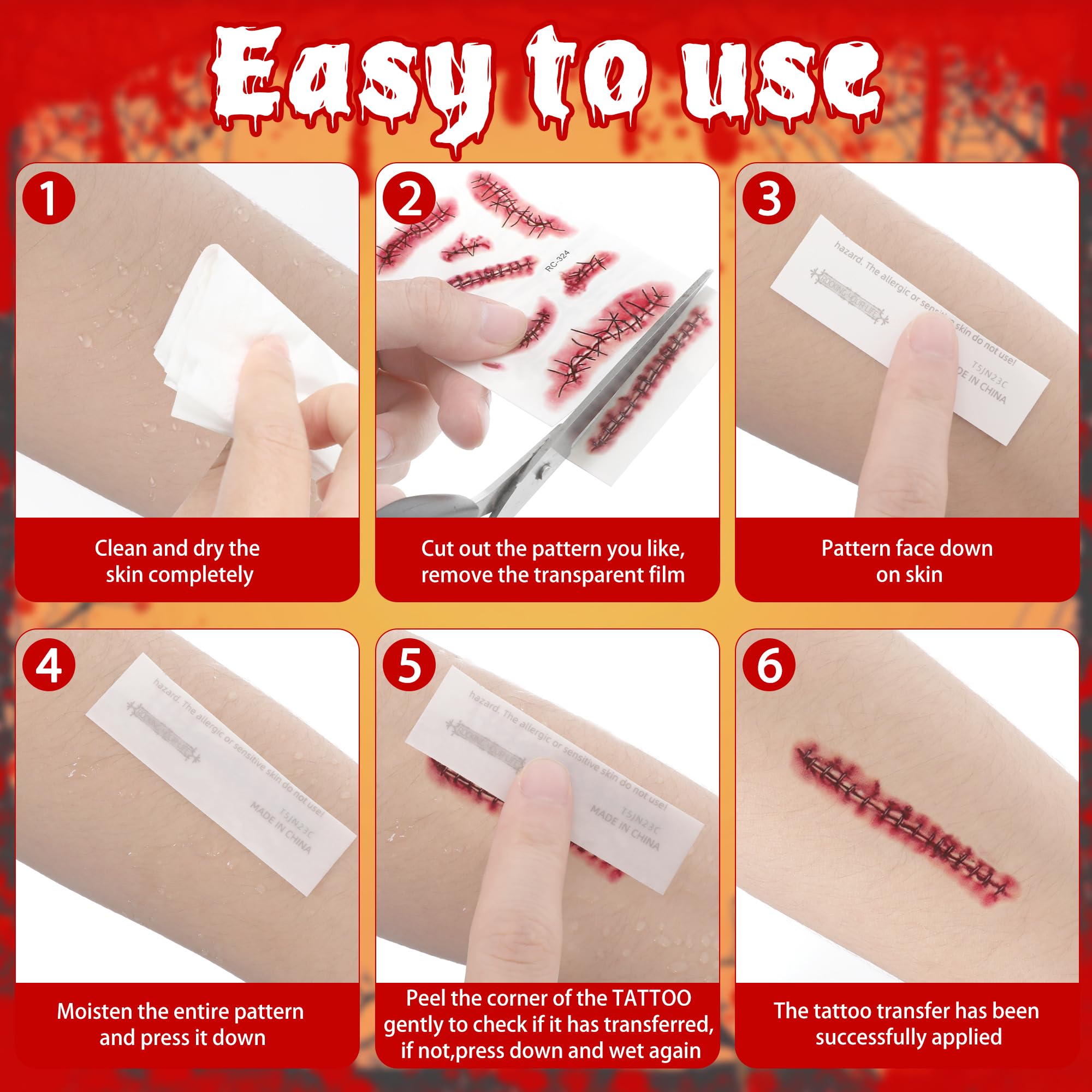 Huskein Halloween tattoos fake blood holes for dramatic costume effects