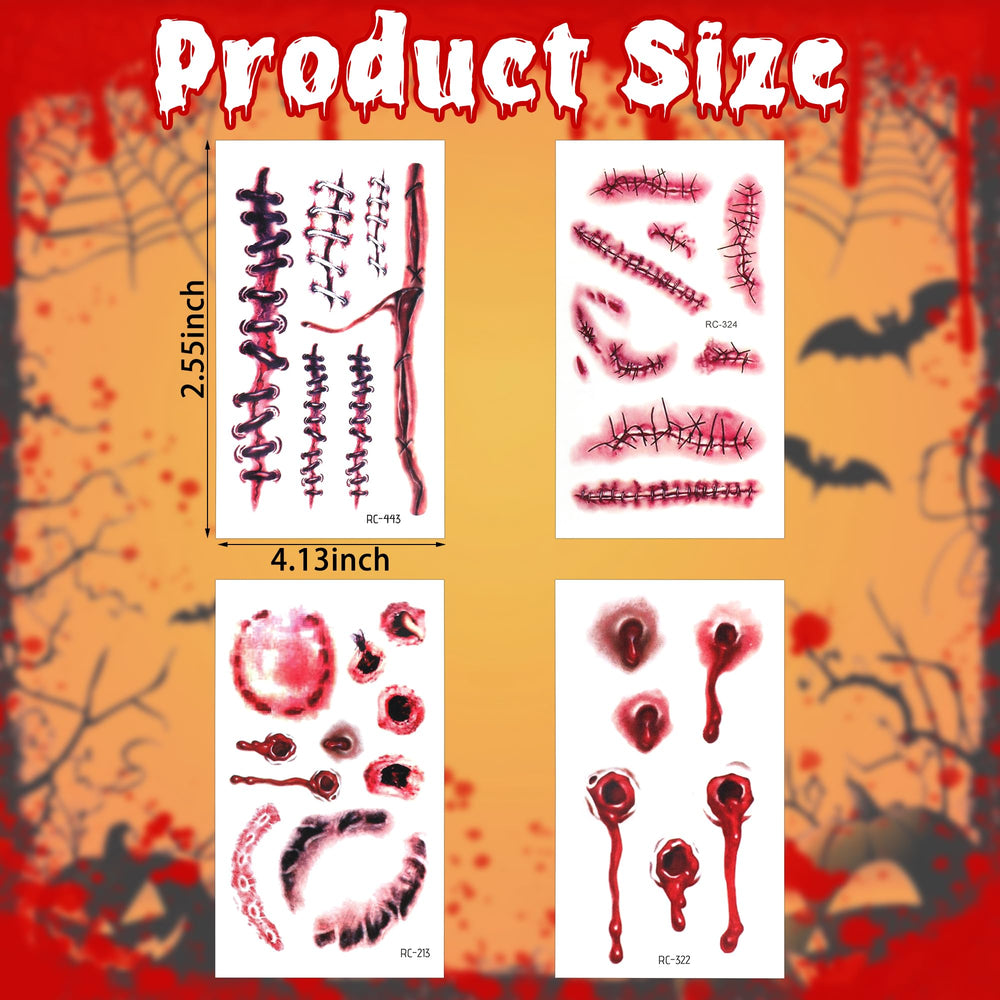 Huskein Halloween tattoos zombie makeup scar design for cosplay