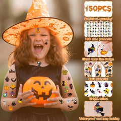 Huskein 160-design Halloween tattoo pack for costumes and trick-or-treat fun.