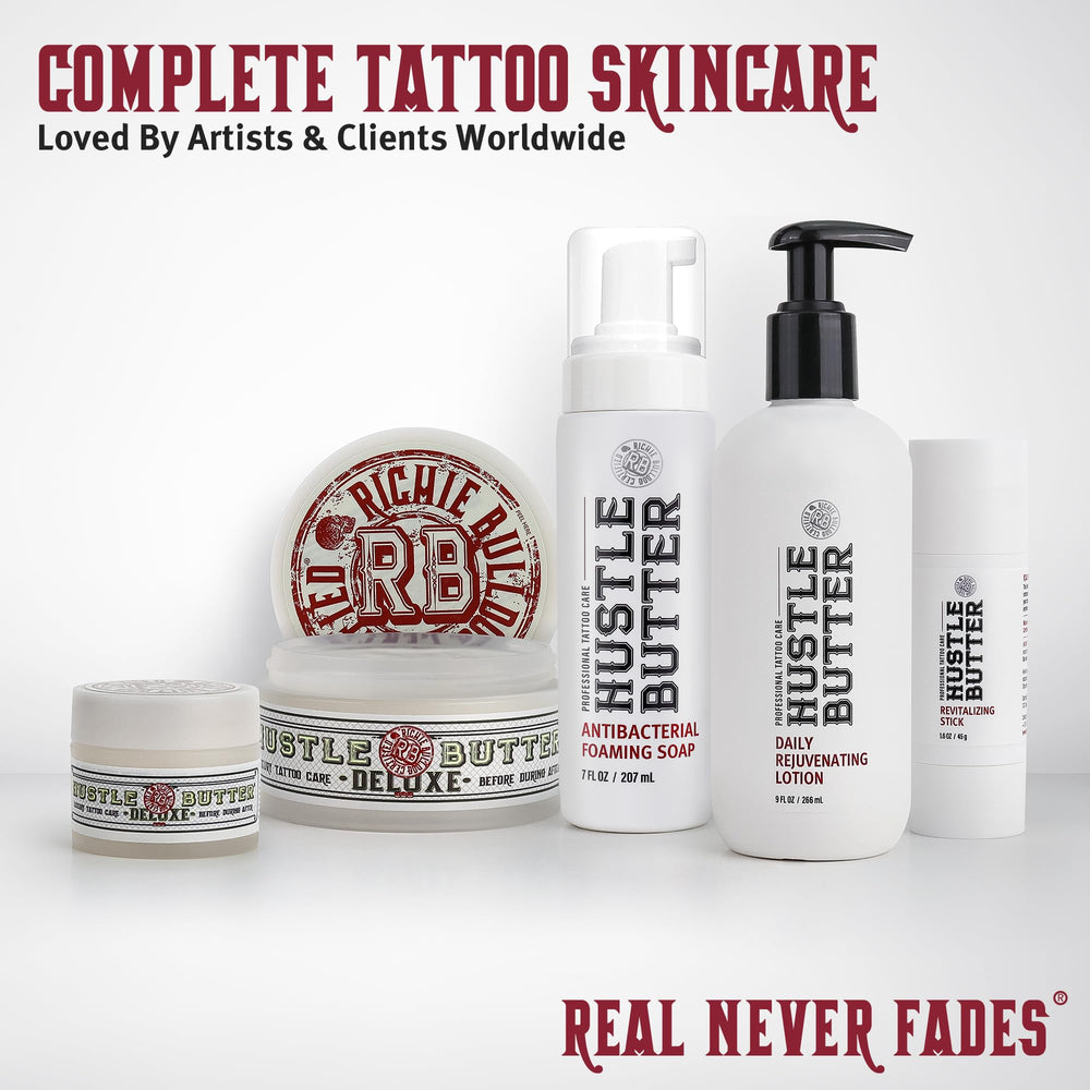 Hustle Bubbles cruelty-free vegan symbol signals ethical tattoo aftercare choice.