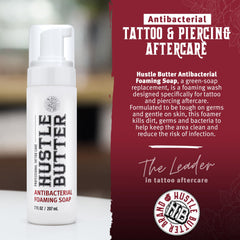 Hustle Bubbles foamy application shows quick lather for in-process tattoo care.